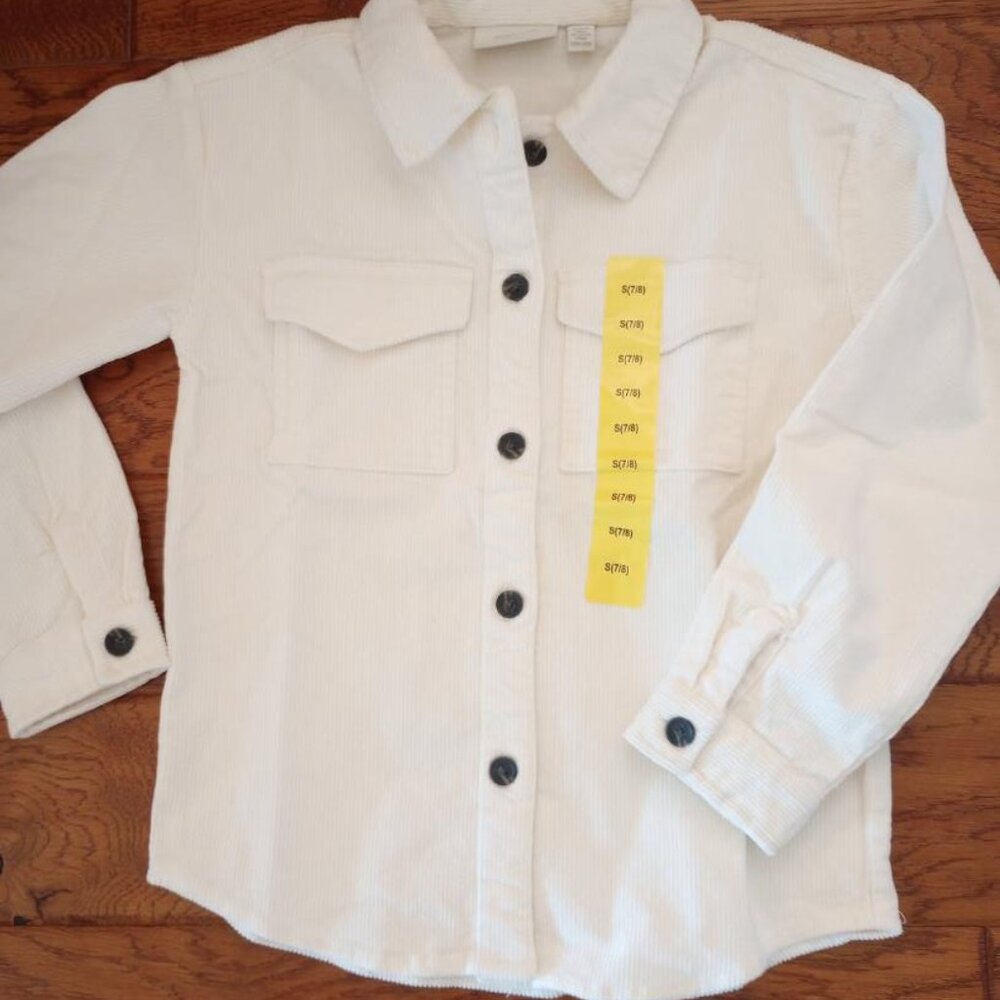 Ecothreads Girl's Size Small Corduroy Button White Long Sleeve Shirt Shacket NWT